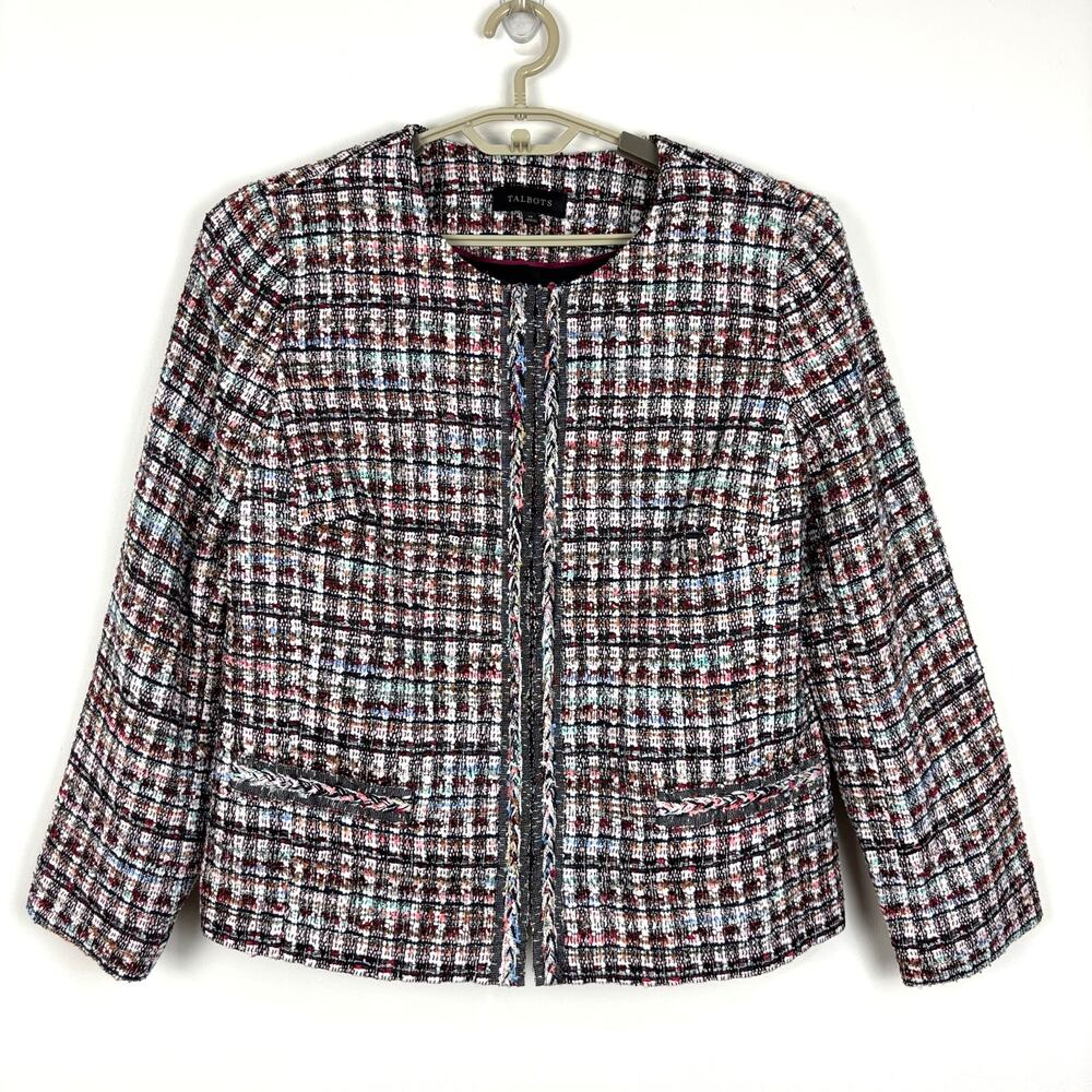 Talbots Adele Tweed Lady Jacket Blazer 14 Multicolor metallic preppy office